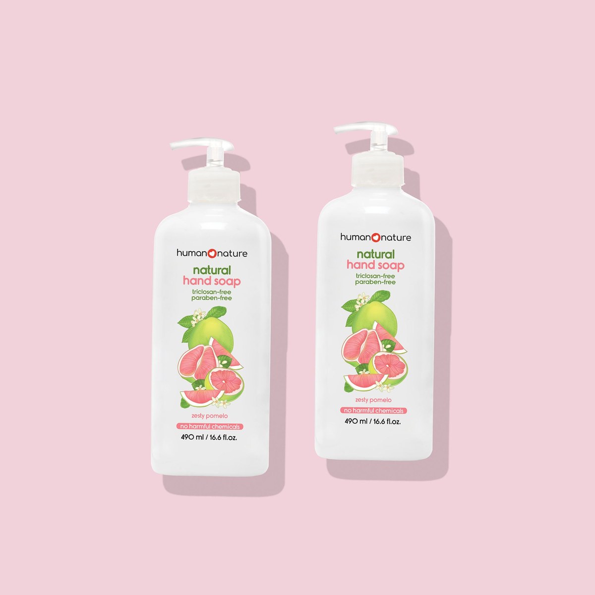 Human Nature 2x 490 ml Natural Hand Soap Zesty Pomelo Scent