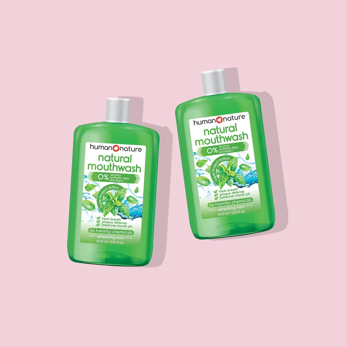 Human Nature 2x 400 ml Natural Mouthwash Refreshing Mint Flavor