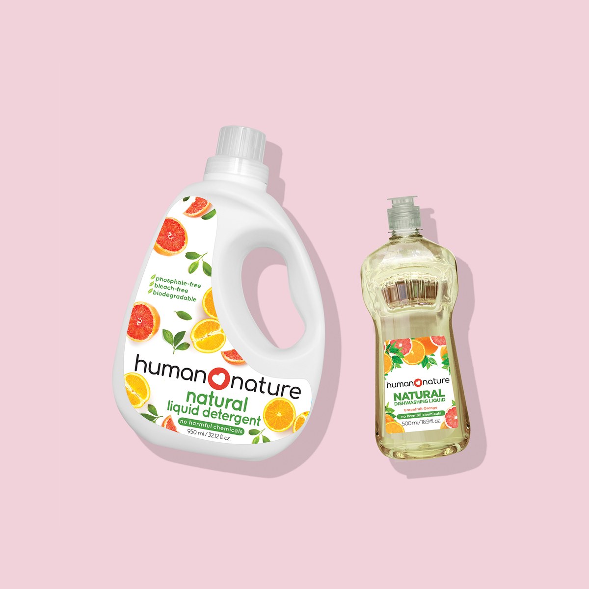 Human Nature 950 ml Natural Liquid Detergent + 500 ml Natural Dishwashing Liquid Grapefruit Orange Scent