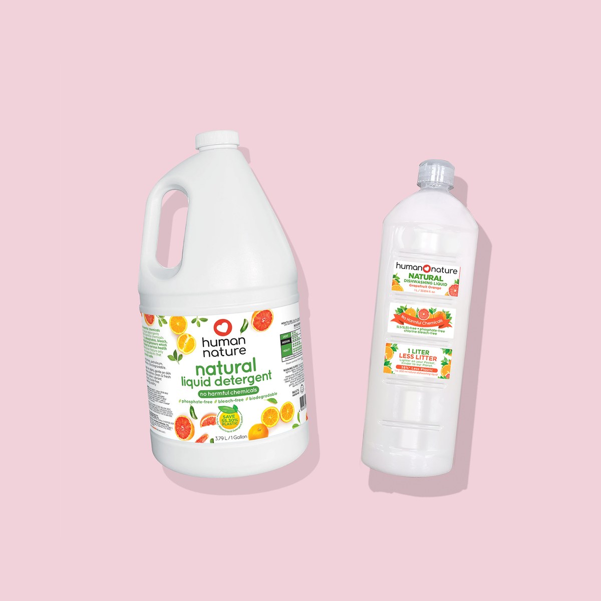 Human Nature 1 Gallon Natural Liquid Detergent + 1 L Natural Dishwashing Liquid Grapefruit Orange Scent