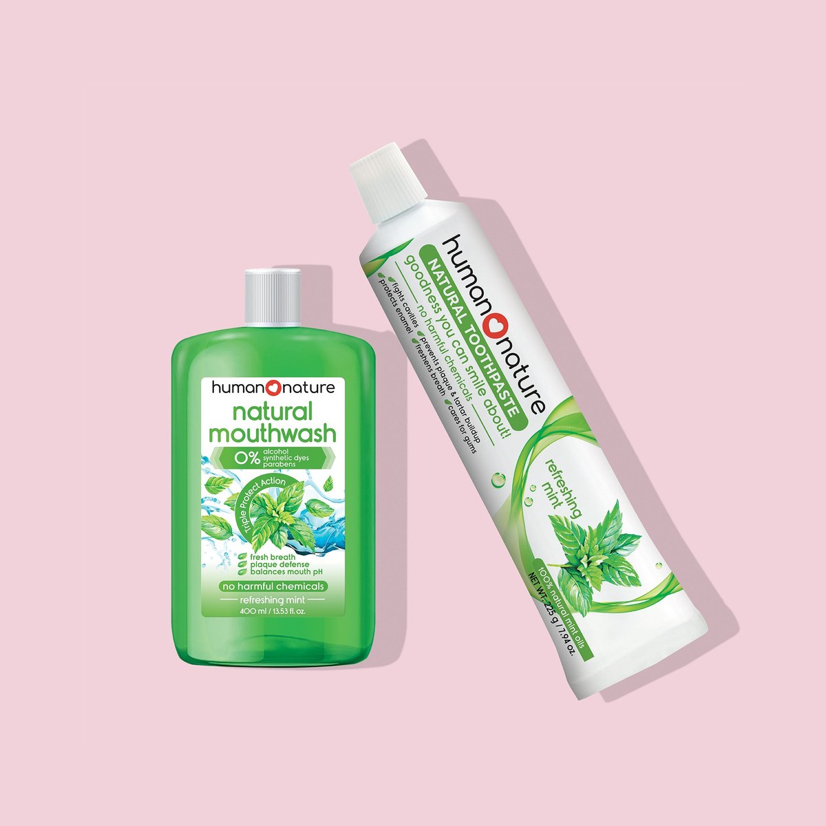 Human Nature 225 grams Toothpaste + 400 ml Mouthwash Refreshing Mint Flavor