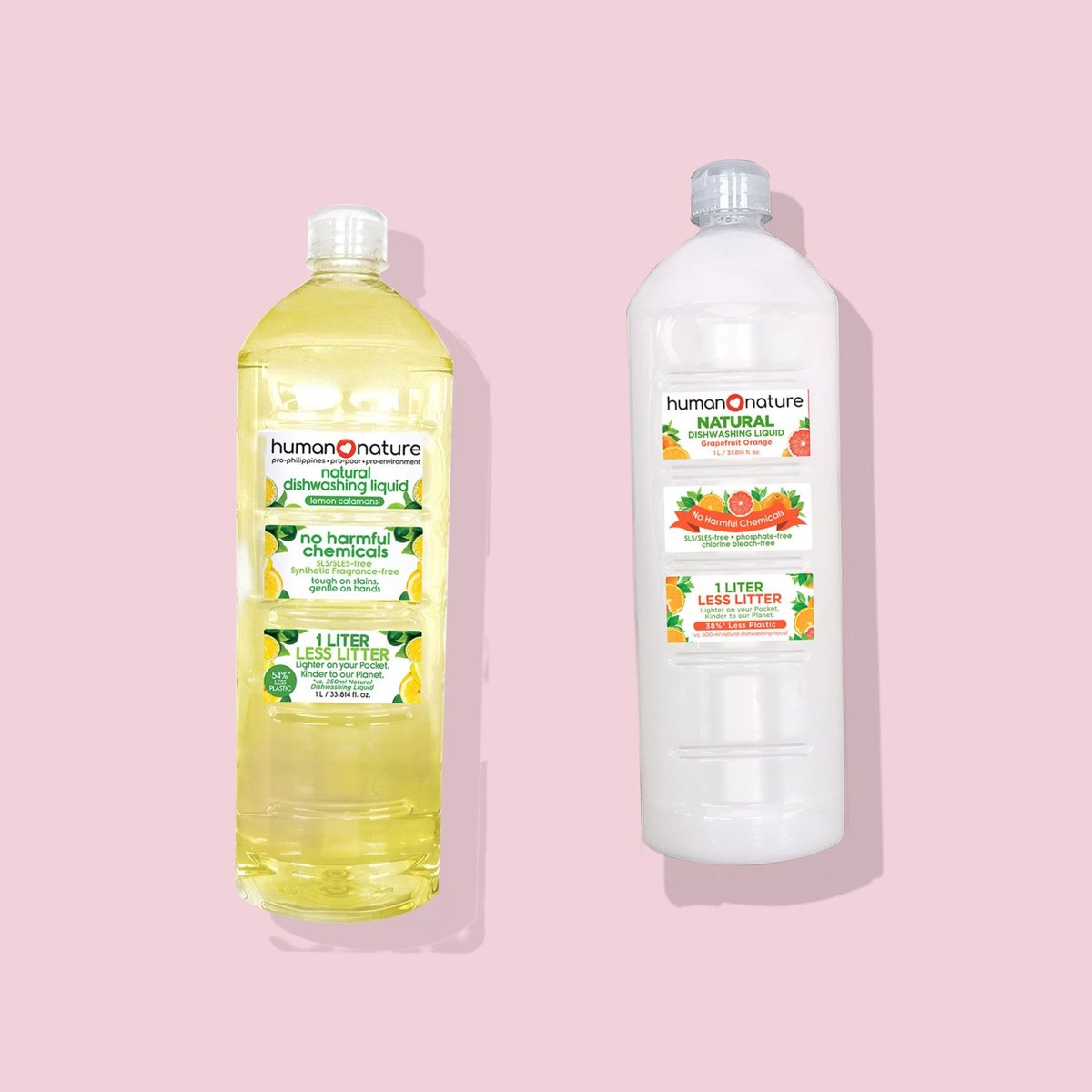 Human Nature 1 L Natural Dishwashing Liquid Lemon-Calamansi Scent + 1 L Natural Dishwashing Liquid Grapefruit Orange Scent